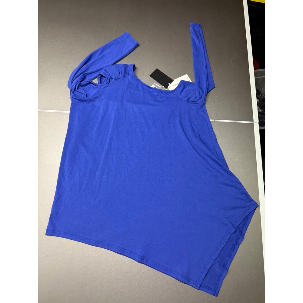 Uoozee Royal Blue Cold Shoulder Asymmetrical Ring Detail Long Sleeve Top L NEW - Picture 10 of 11